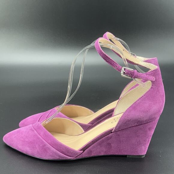 Franco Sarto FAYE Womens 8.5M Suede Wedge Heel Purple Strappy Ankle Holiday Chic - Picture 3 of 8